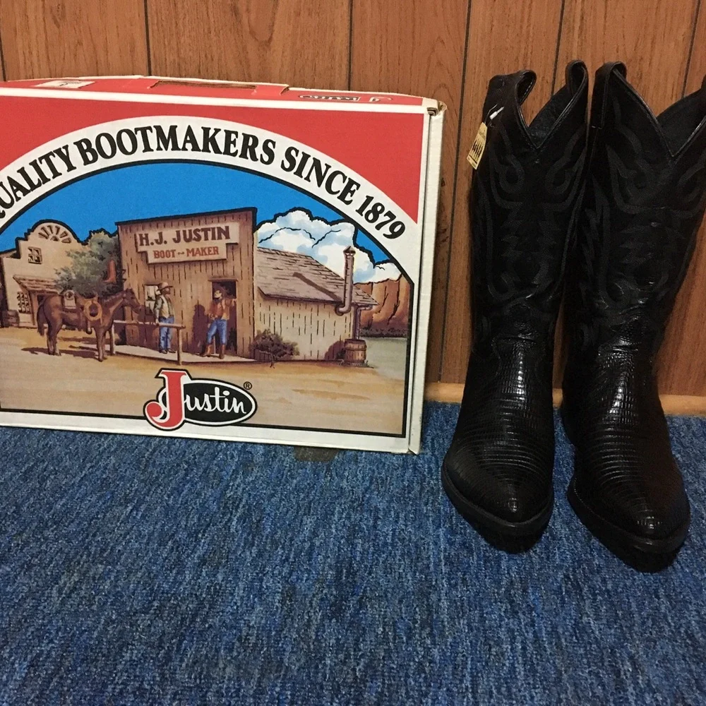 Brand New Without Tags Justin Black Iguana Western Boots - Picture 4 of 5